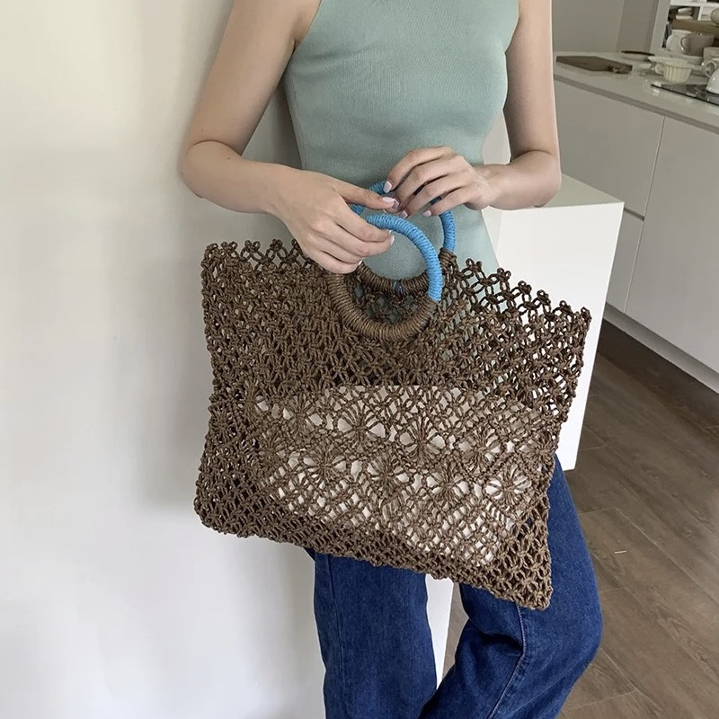 Luxury Bags For Travel - Boho Woven Straw Tote Bag for