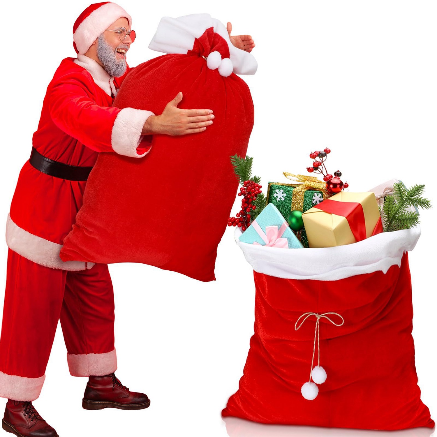 Velvet Santa Christmas Gift Ba - Luxury Xmas Bags ulasan dan harga